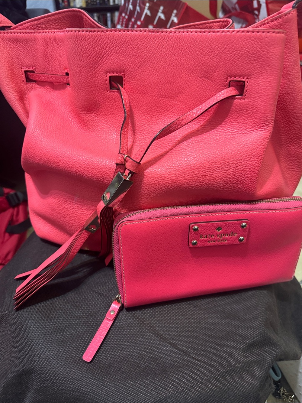 kate spade New York Coral/Pink Leather Tote with Matching Wallet